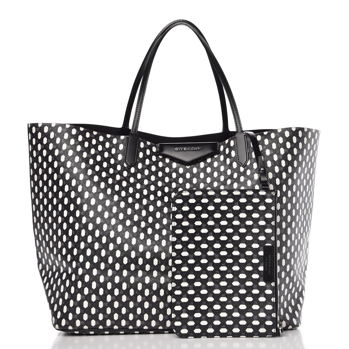 Coated Canvas Large Antigona Tote Black White