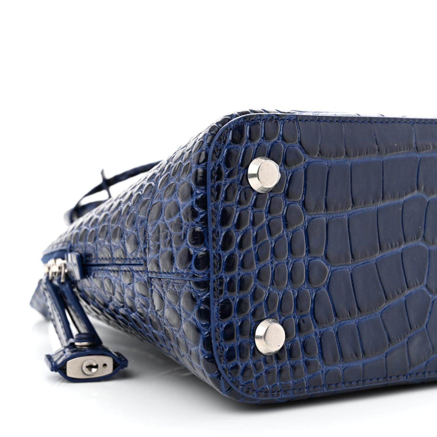 Balenciaga Shiny Calfskin Logo Crocodile Embossed S Ville Top Handle Bag Navy White 9 of 12