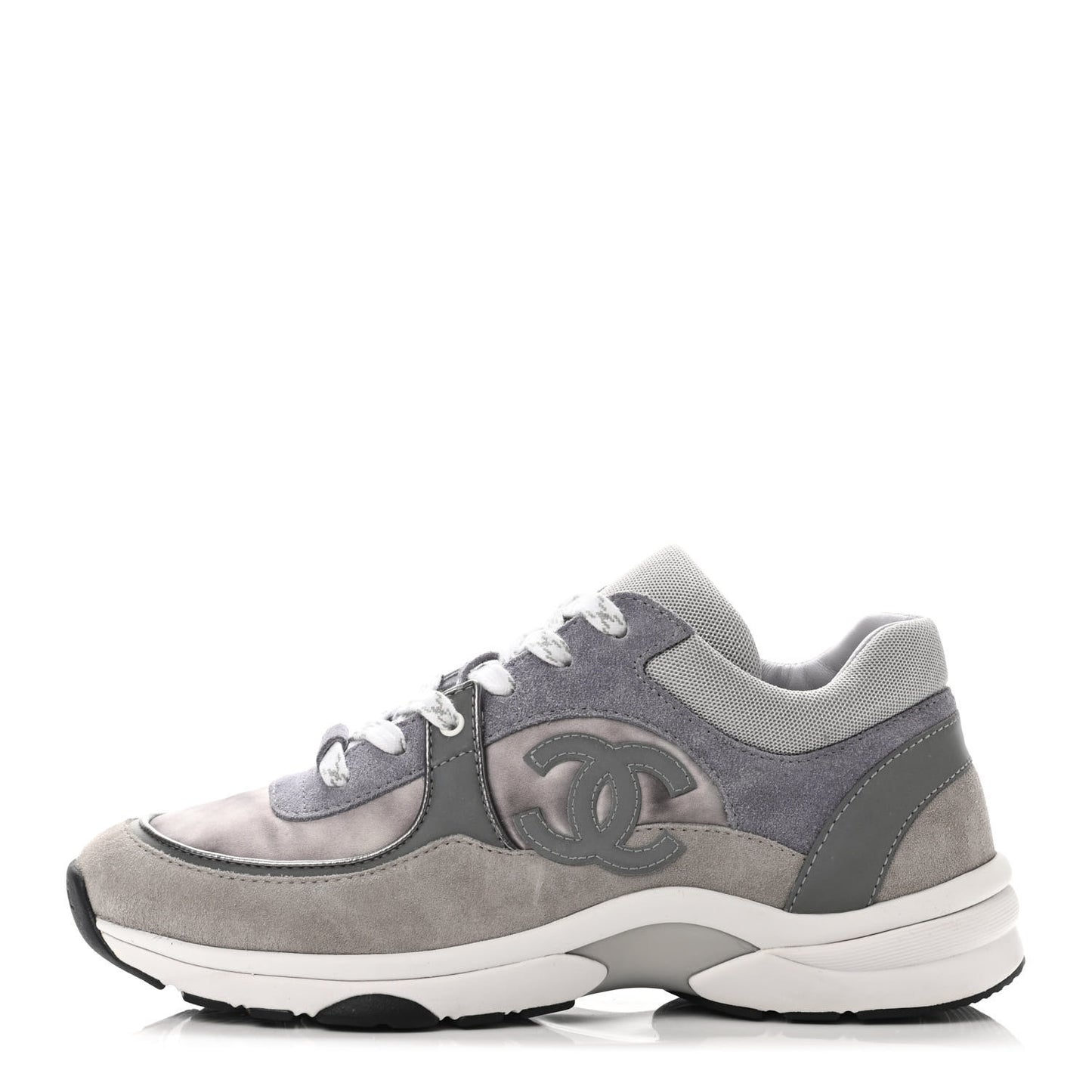 Fabric Calfskin Suede CC Sneakers 39 Dark Grey