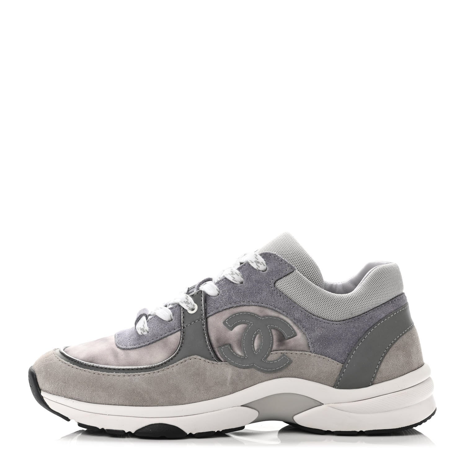 Chanel Fabric Calfskin Suede CC Sneakers 39 Dark Grey 1 of 4