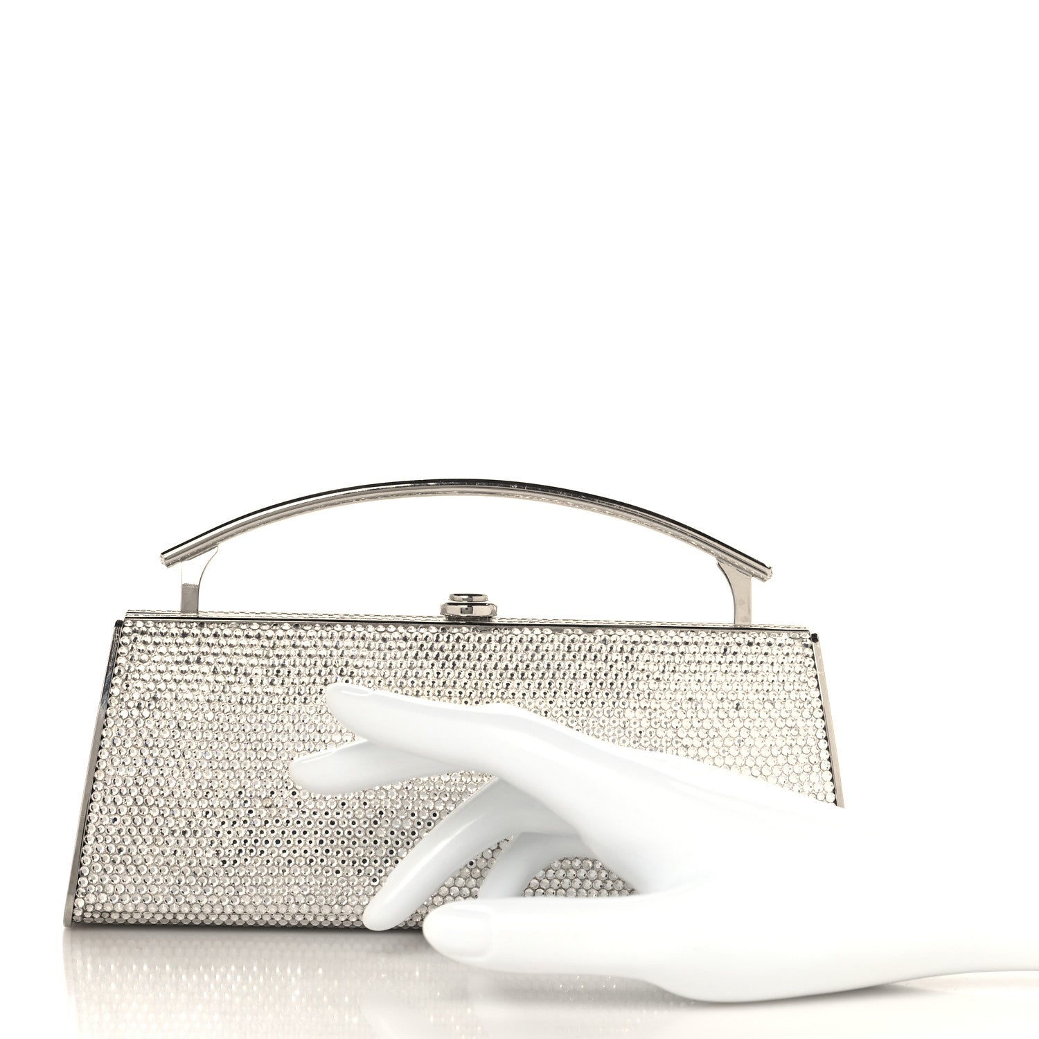 Judith Leiber Swarovski Crystal Top Handle Minaudiere Clutch Silver 2 of 16