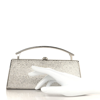 Judith Leiber Swarovski Crystal Top Handle Minaudiere Clutch Silver 2 of 16