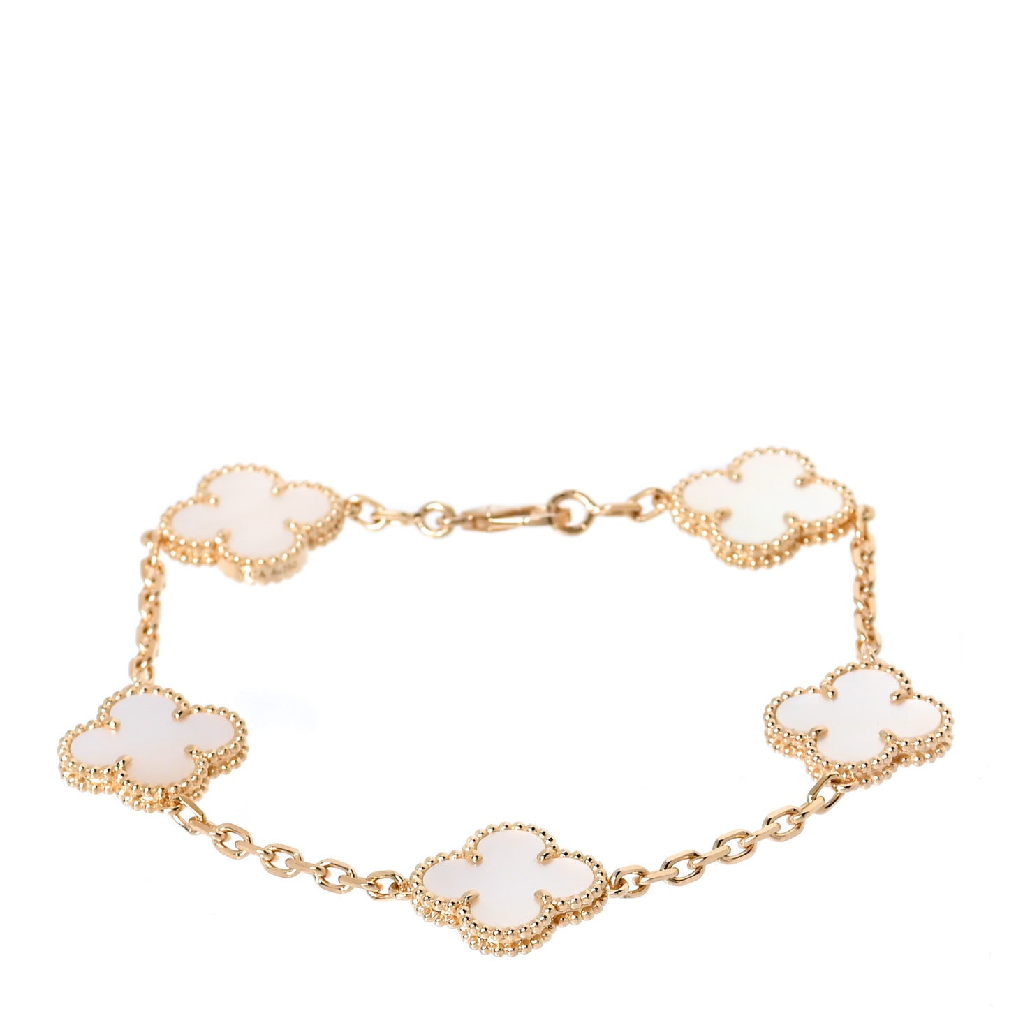 18K Yellow Gold Mother of Pearl 5 Motifs Vintage Alhambra Bracelet