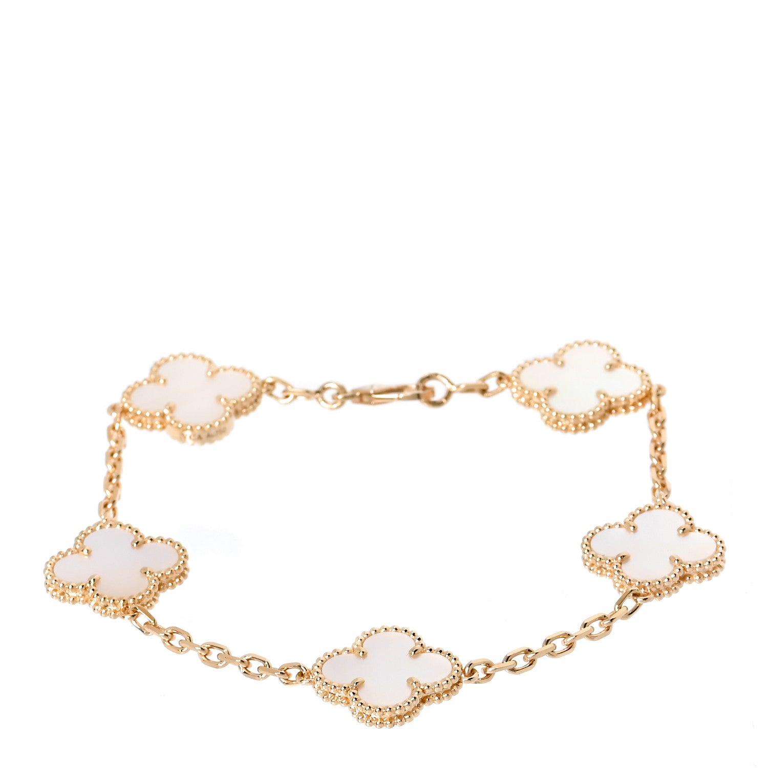 Van Cleef & Arpels 18K Yellow Gold Mother of Pearl 5 Motifs Vintage Alhambra Bracelet 1 of 7