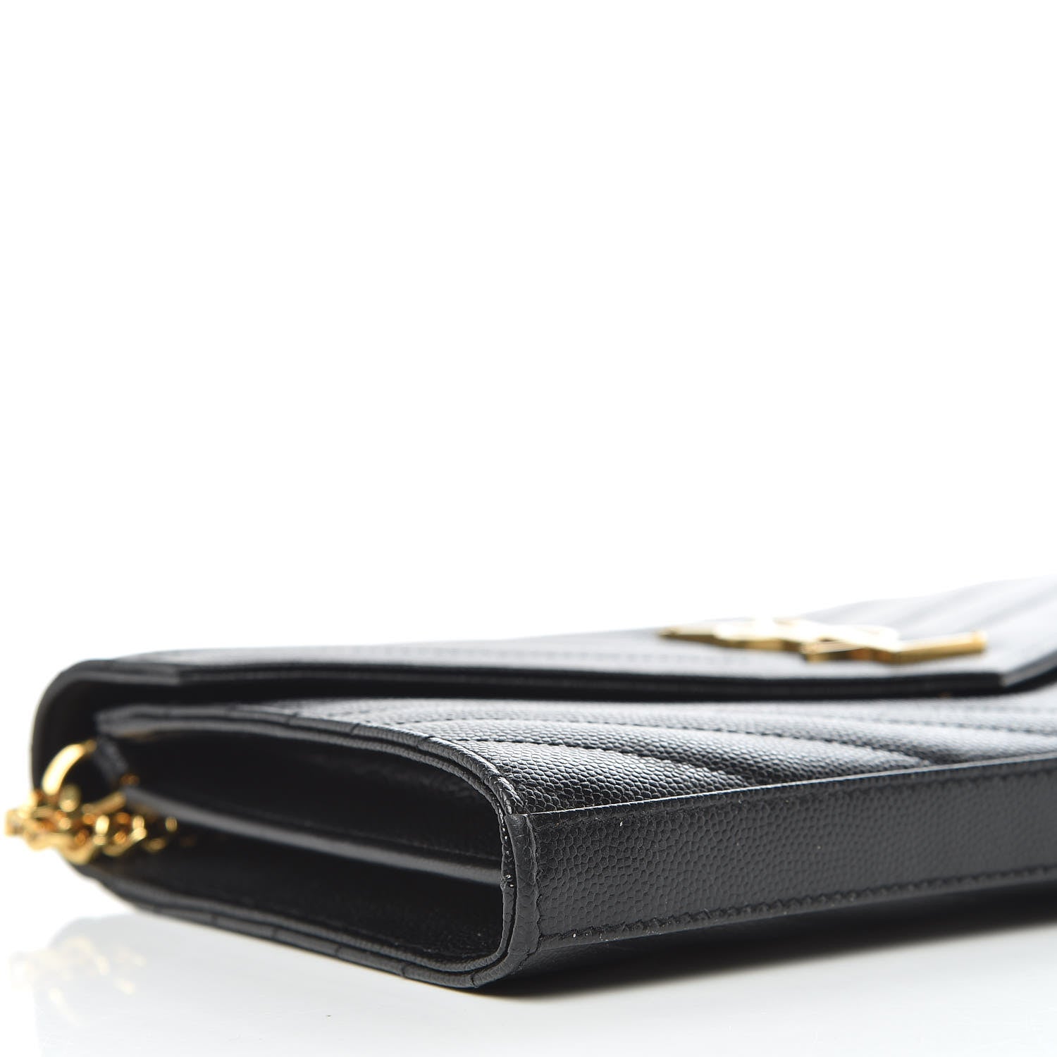 Saint Laurent Grain De Poudre Matelasse Chevron Monogram Chain Wallet Black 6 of 10