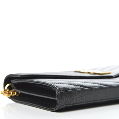 Saint Laurent Grain De Poudre Matelasse Chevron Monogram Chain Wallet Black 6 of 10