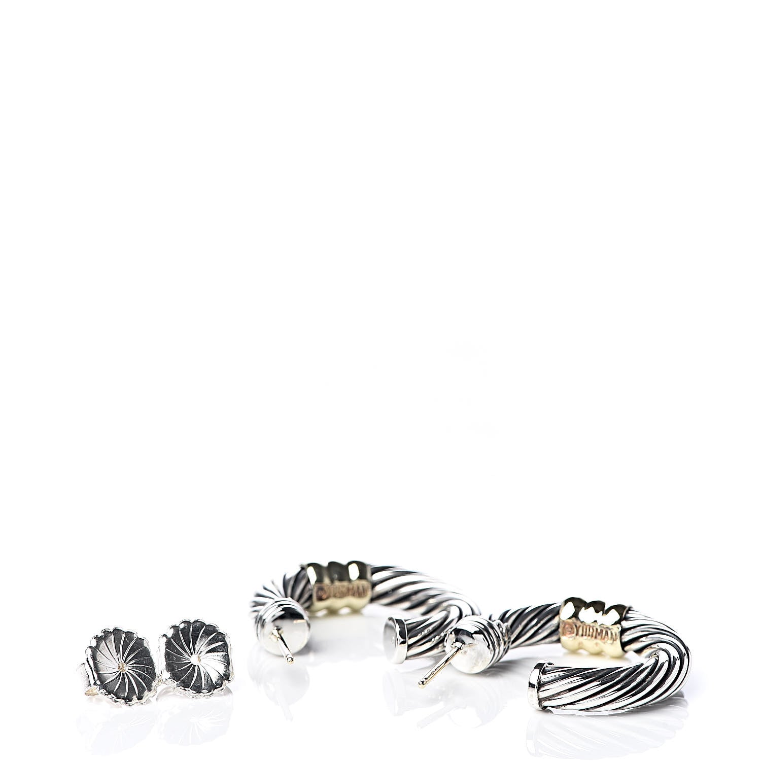 David Yurman Sterling Silver 14K Yellow Gold Cable Classics Station Hoop Earrings 3 of 4