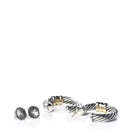 David Yurman Sterling Silver 14K Yellow Gold Cable Classics Station Hoop Earrings 3 of 4