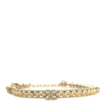 Chanel Metal Crystal Bead Chain Link CC Choker Necklace Gold 1 of 8