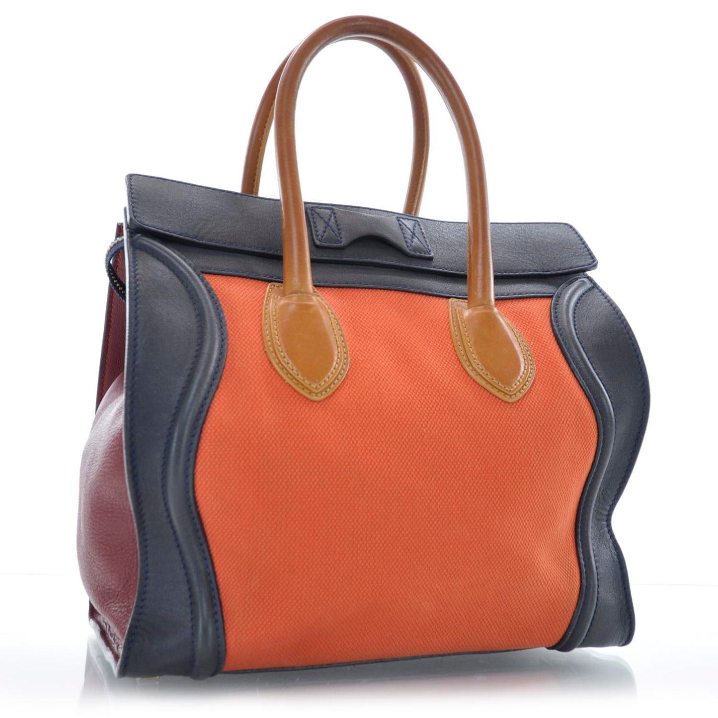 Leather and Linen Mini Luggage Tri-Color Poppy