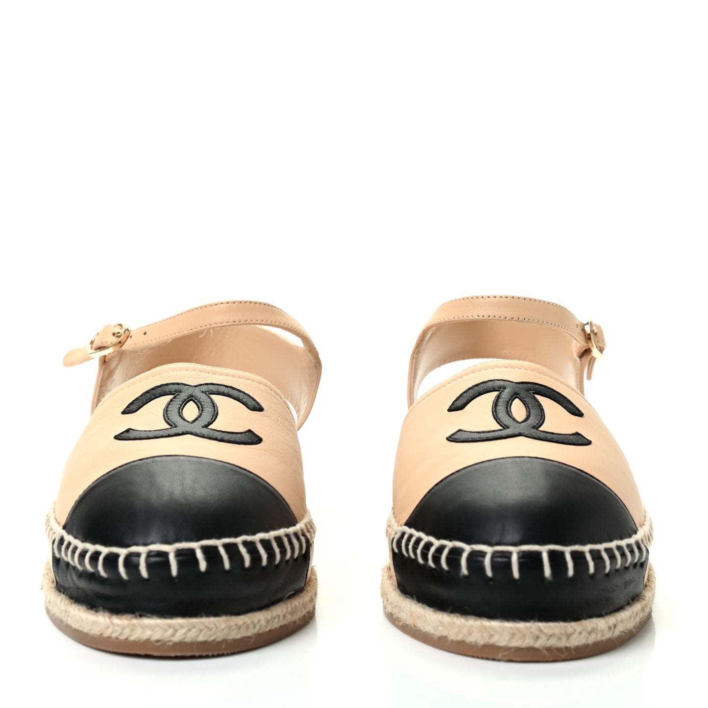 Lambskin Cap Toe CC Espadrille Sandals 37 Beige Black