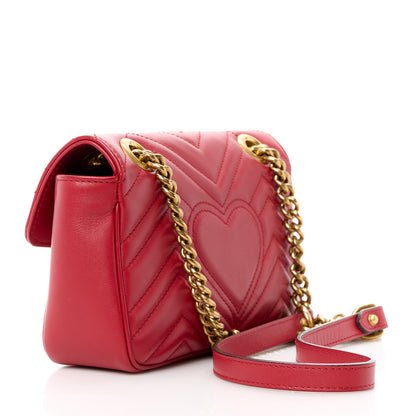 Gucci Calfskin Matelasse Mini GG Marmont Shoulder Bag Hibiscus Red 3 of 11