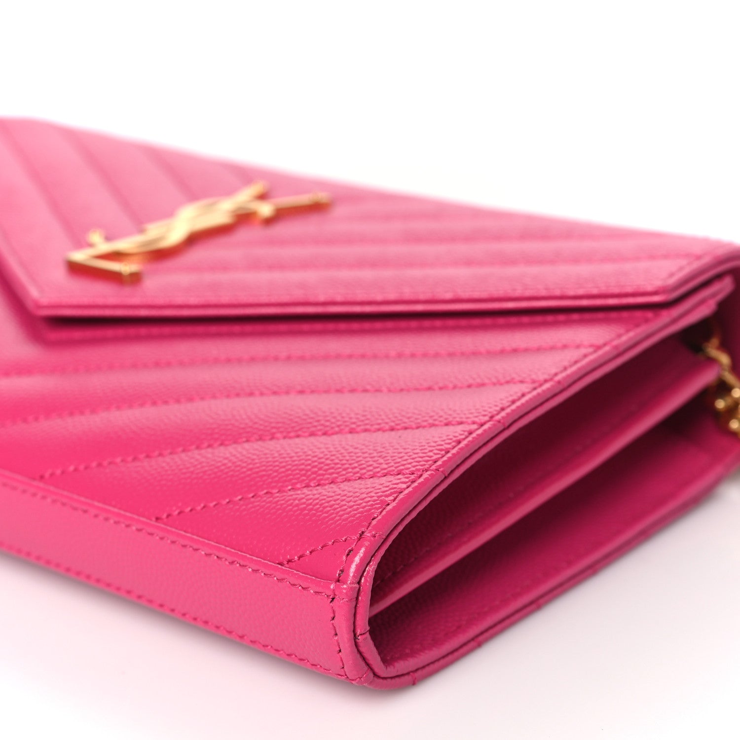 Saint Laurent Grain De Poudre Matelasse Chevron Monogram Chain Wallet Bubblegum 9 of 10