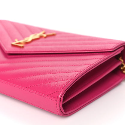 Saint Laurent Grain De Poudre Matelasse Chevron Monogram Chain Wallet Bubblegum 9 of 10