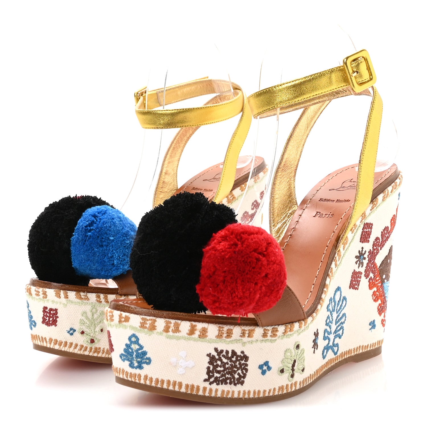 Christian Louboutin Denim Embroidered Cycladissimo 120 Wedge