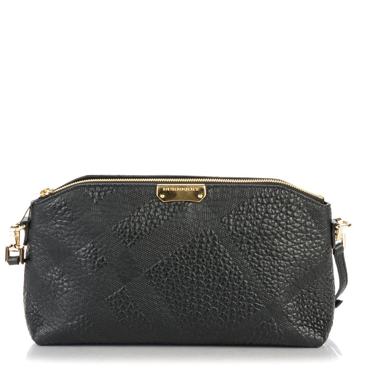 Burberry Signature Grain Calfskin Check Embossed Small Chichester Crossbody Clutch Bag Black 1 of 8