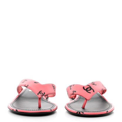 Chanel Lambskin Printed CC Thong Sandals 39 Pink Black 2 of 8