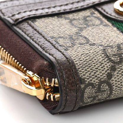 Gucci GG Supreme Monogram Textured Dollar Calfskin Web Ophidia Zip Around Card Case Wallet Beige Ebony New Acero 7 of 8