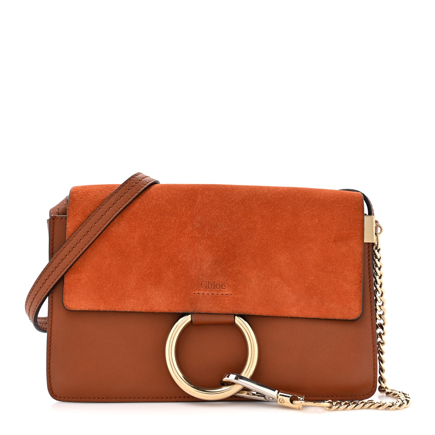 Suede Calfskin Small Faye Shoulder Bag Tobacco