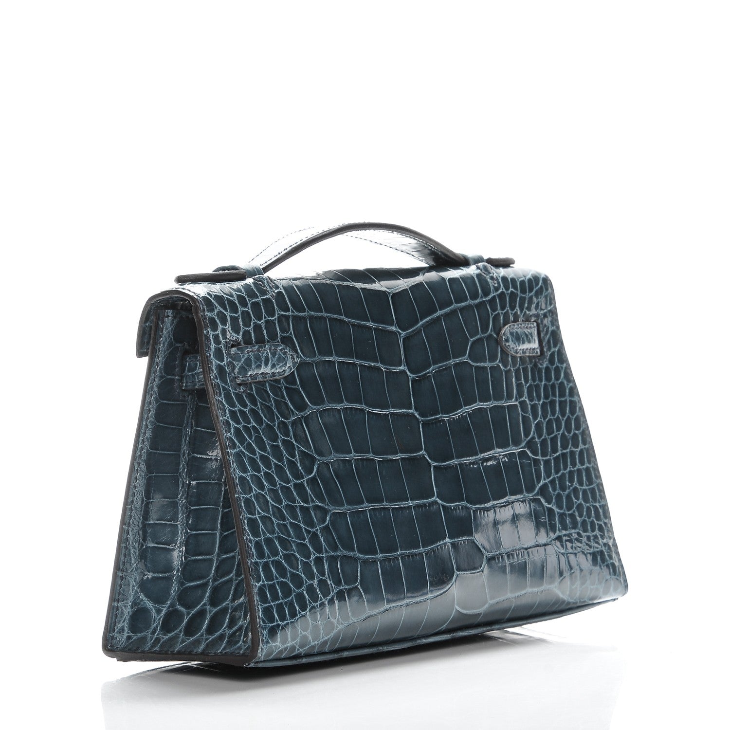 Hermes Shiny Alligator Kelly Pochette Blue Jean 3 of 17