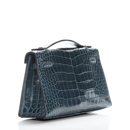 Hermes Shiny Alligator Kelly Pochette Blue Jean 3 of 17
