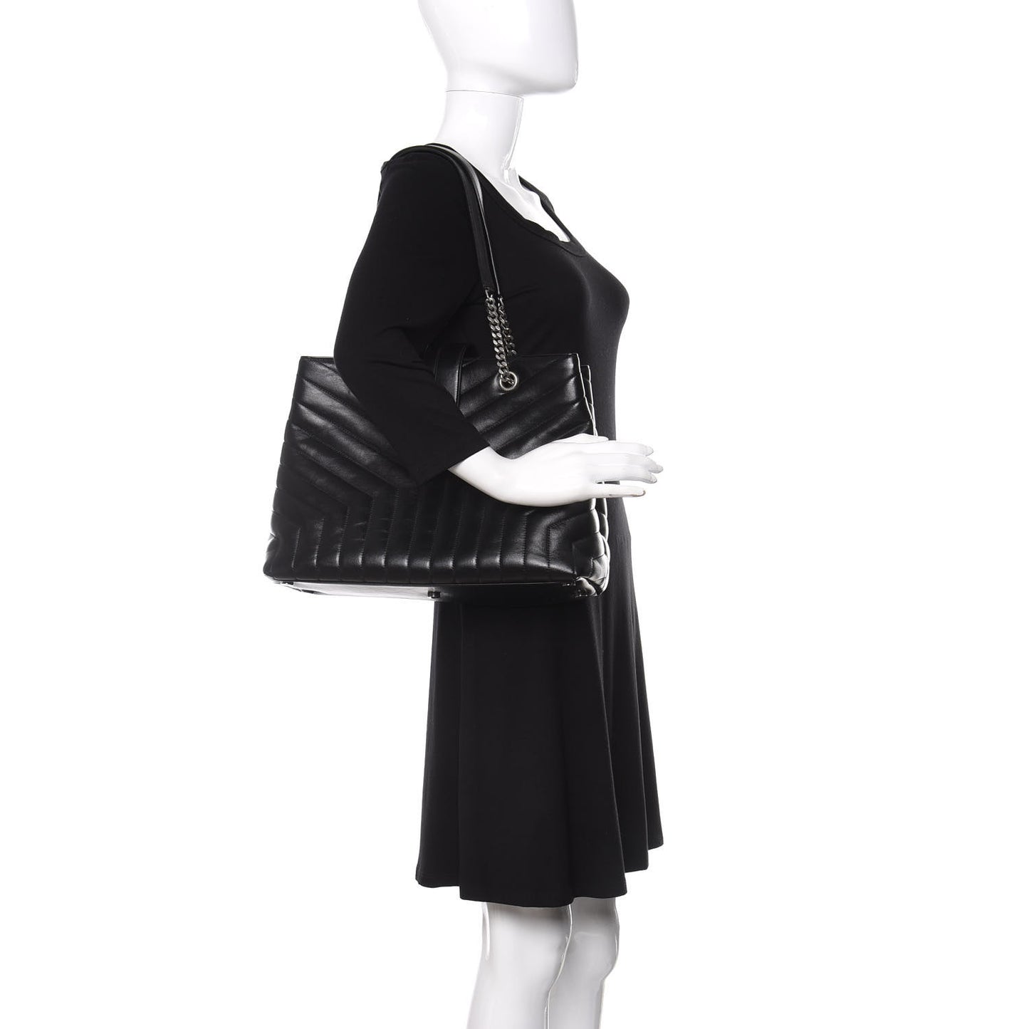 Calfskin Y Quilted Monogram Large Loulou Shopper Black