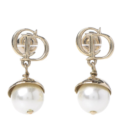 Christian Dior Pearl CD Drop Earrings Gold 1 of 4