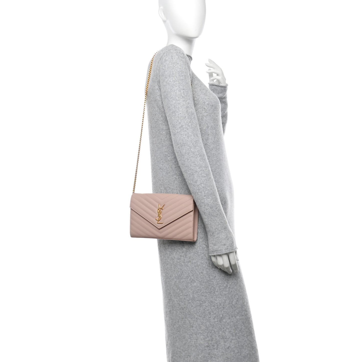 Grain De Poudre Matelasse Chevron Monogram Chain Wallet Pale Pink