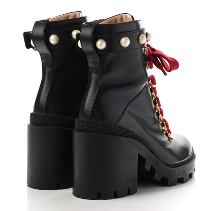 Gucci Magnum Calfskin Pearl Lace Up Combat Ankle Boots 38 Black 4 of 13