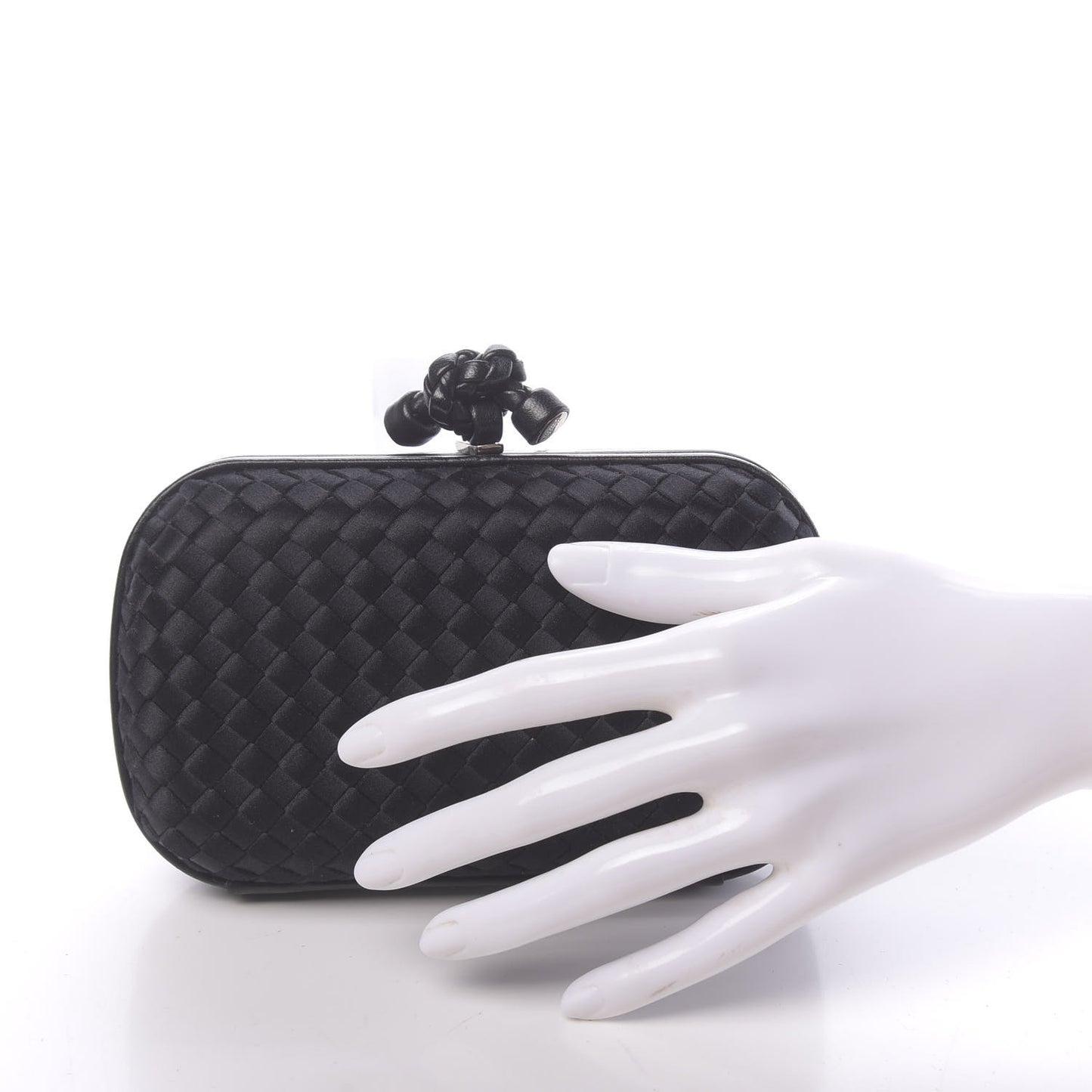 Satin Intreccio Impero Knot Clutch Black