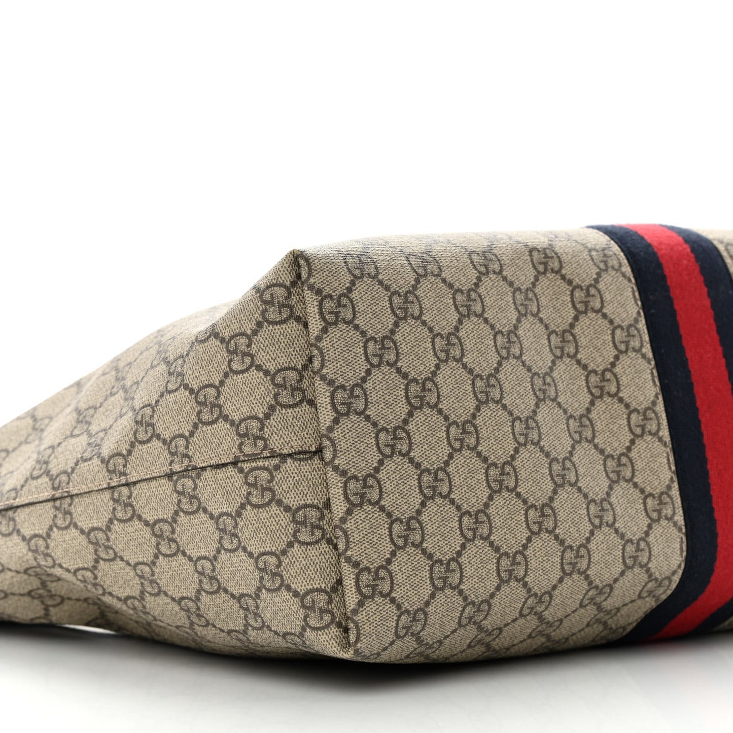 GG Supreme Monogram Textured Dollar Calfskin Web Medium Ophidia Shopping Tote Beige Ebony Mystic White