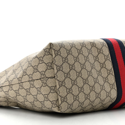Gucci GG Supreme Monogram Textured Dollar Calfskin Web Medium Ophidia Shopping Tote Beige Ebony Mystic White 11 of 16