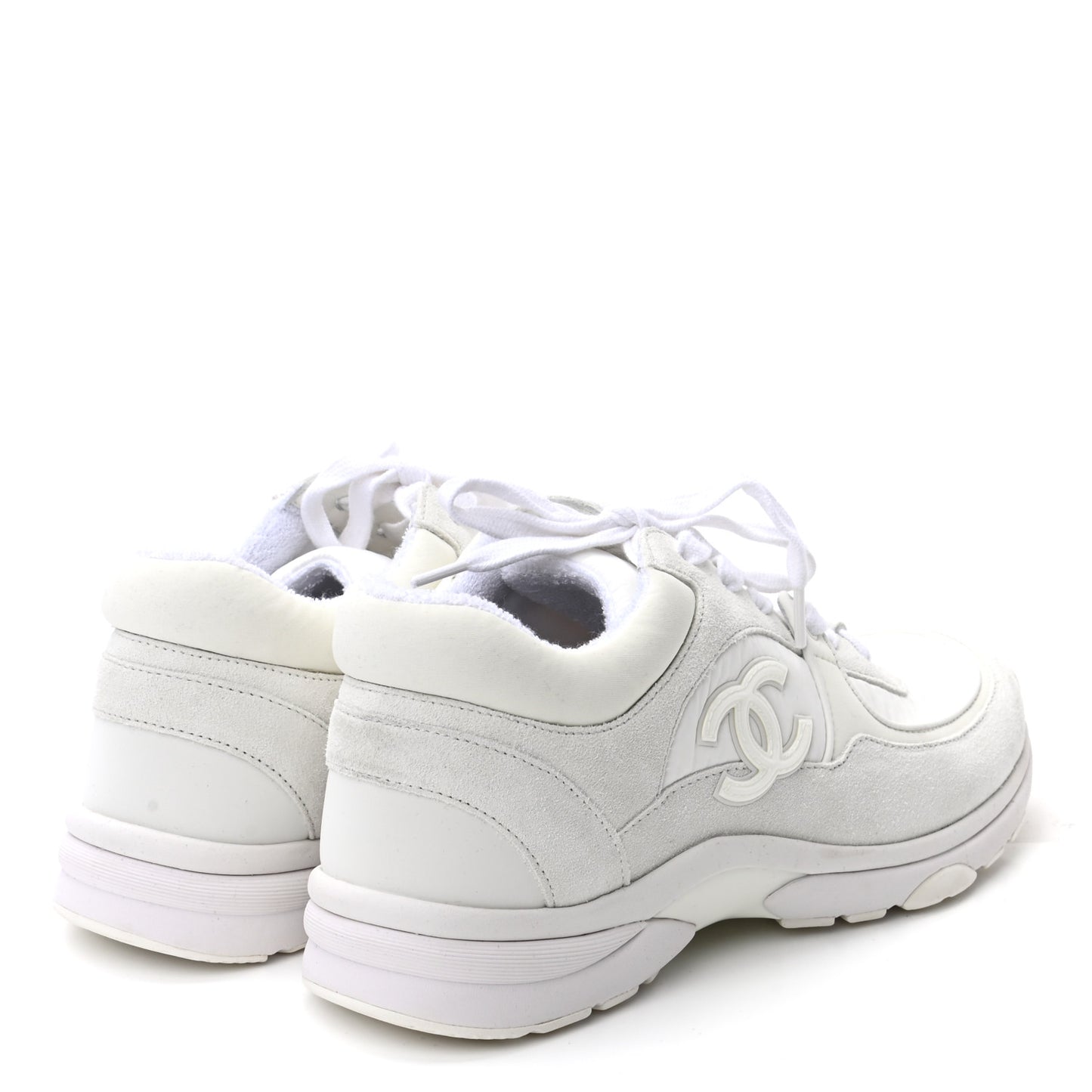 Suede Calfskin Fabric CC Sneakers 37 White