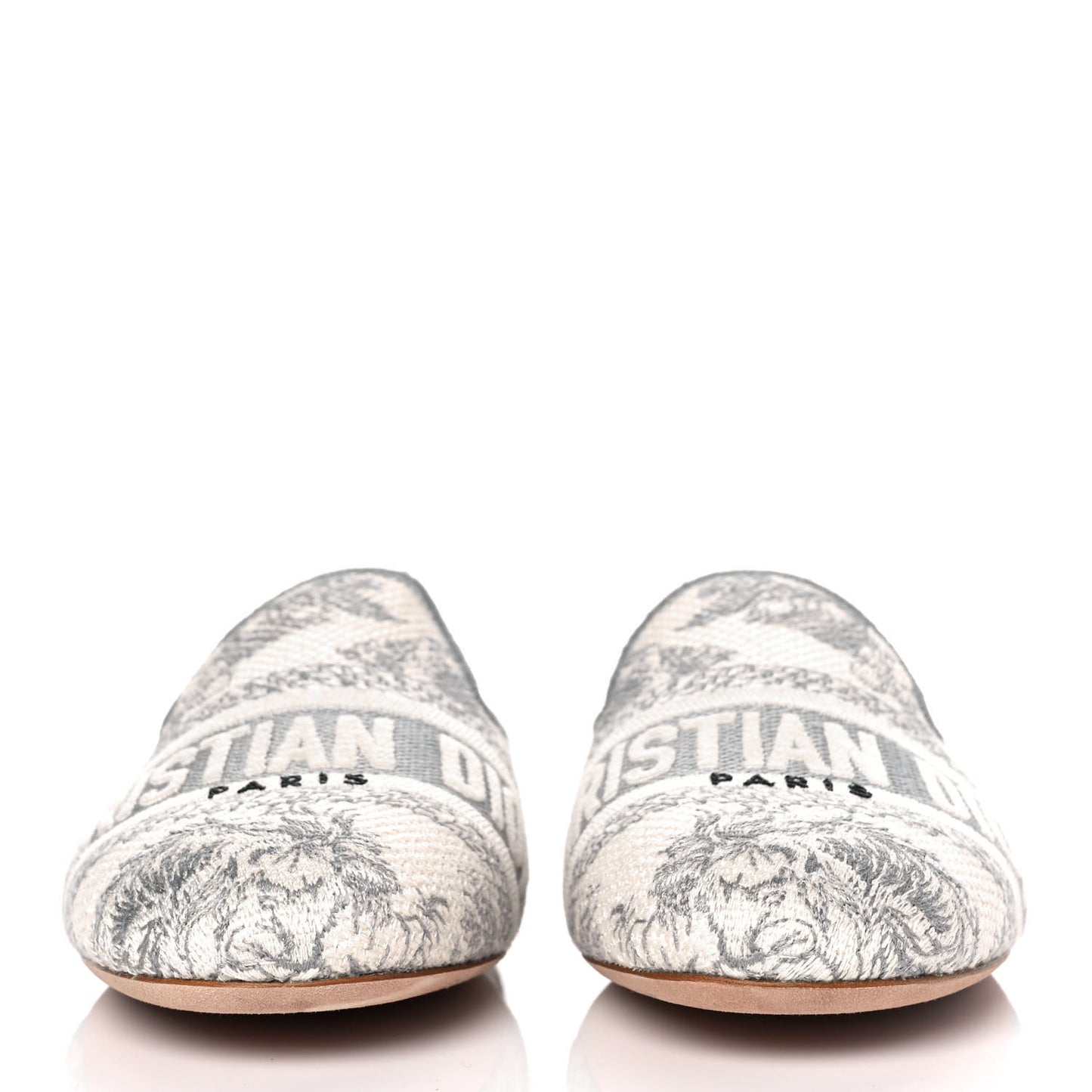 Canvas Embroidered Toile De Jouy Off Flat Mules 35.5 Grey Stone
