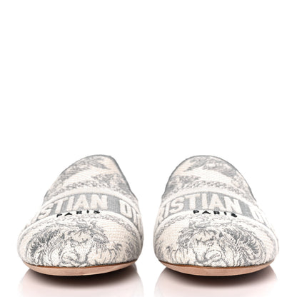Christian Dior Canvas Embroidered Toile De Jouy Off Flat Mules 35.5 Grey Stone 2 of 9