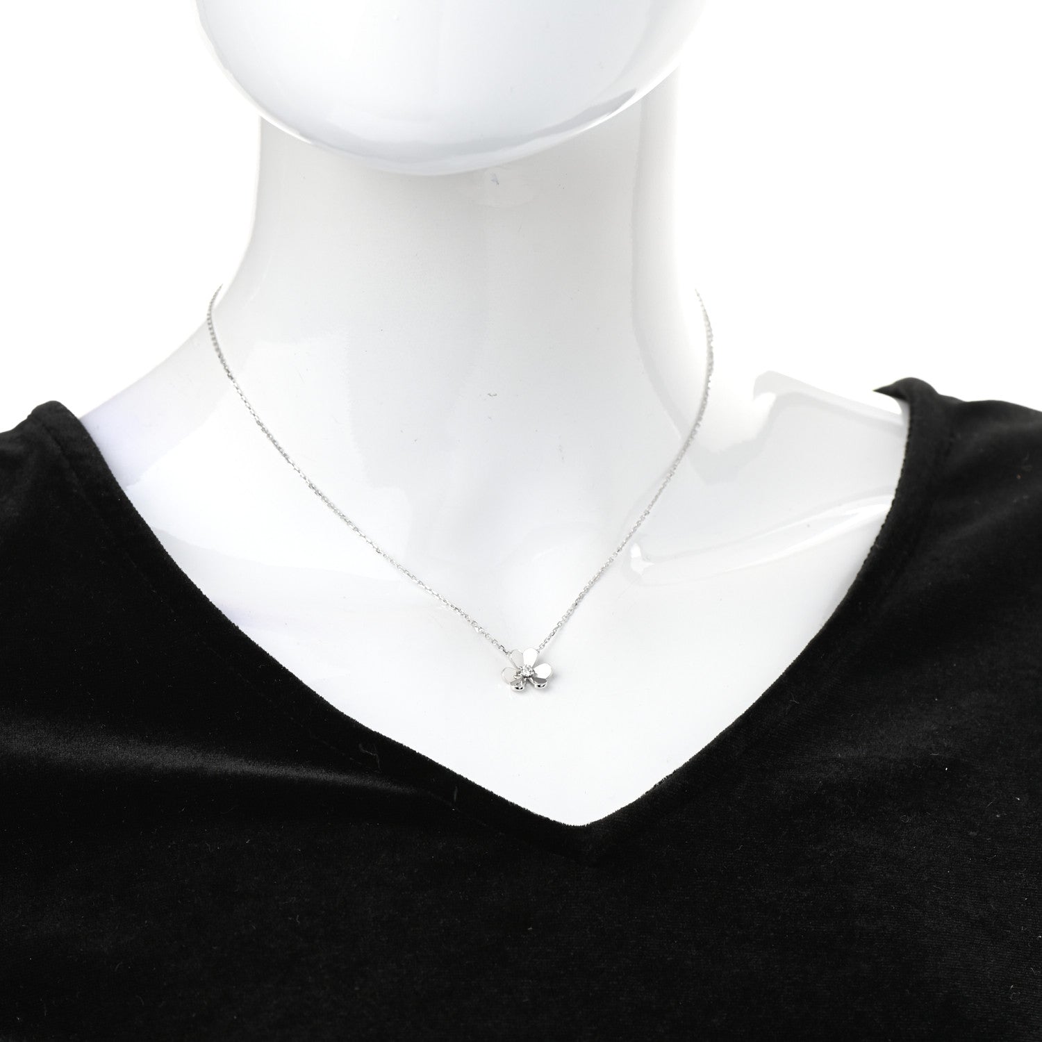 Van Cleef & Arpels 18K White Gold Diamond Mini Frivole Pendant Necklace 2 of 7
