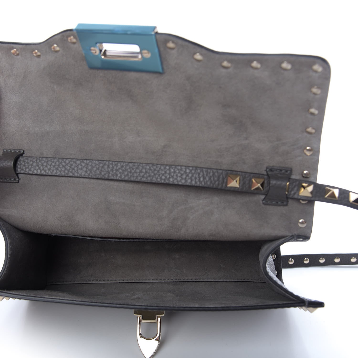 Valentino Garavani Pebbled Calfskin Medium Rockstud Flip Lock Crossbody Bag Graphite 5 of 9