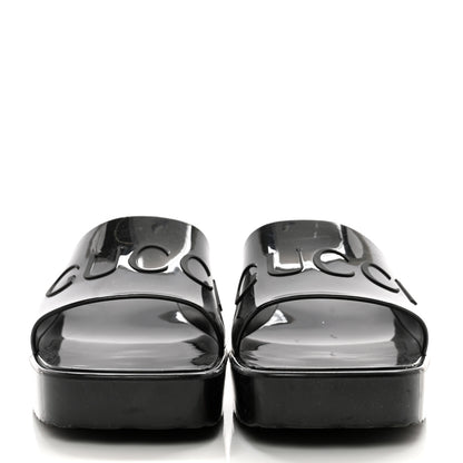 Gucci Rubber Gucci Logo Womens Platform 20/60mm Slide Sandals 38 Black 2 of 13