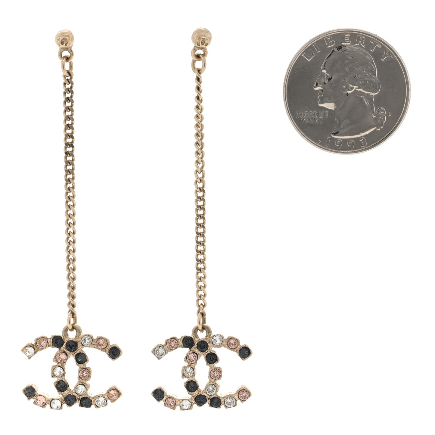 Crystal CC Drop Earrings Pink Grey Gold