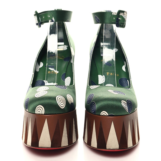 Silk Printed Yazefir 130mm Platform Pumps 39 Green Brown