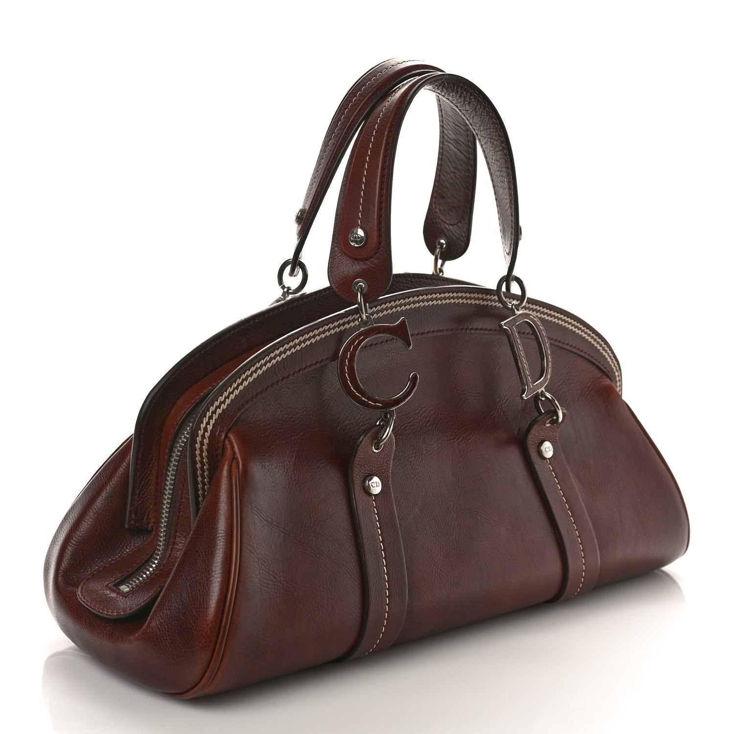Christian Dior Grained Calfskin Romantic Flowers Frame Satchel Brown 3 of 8