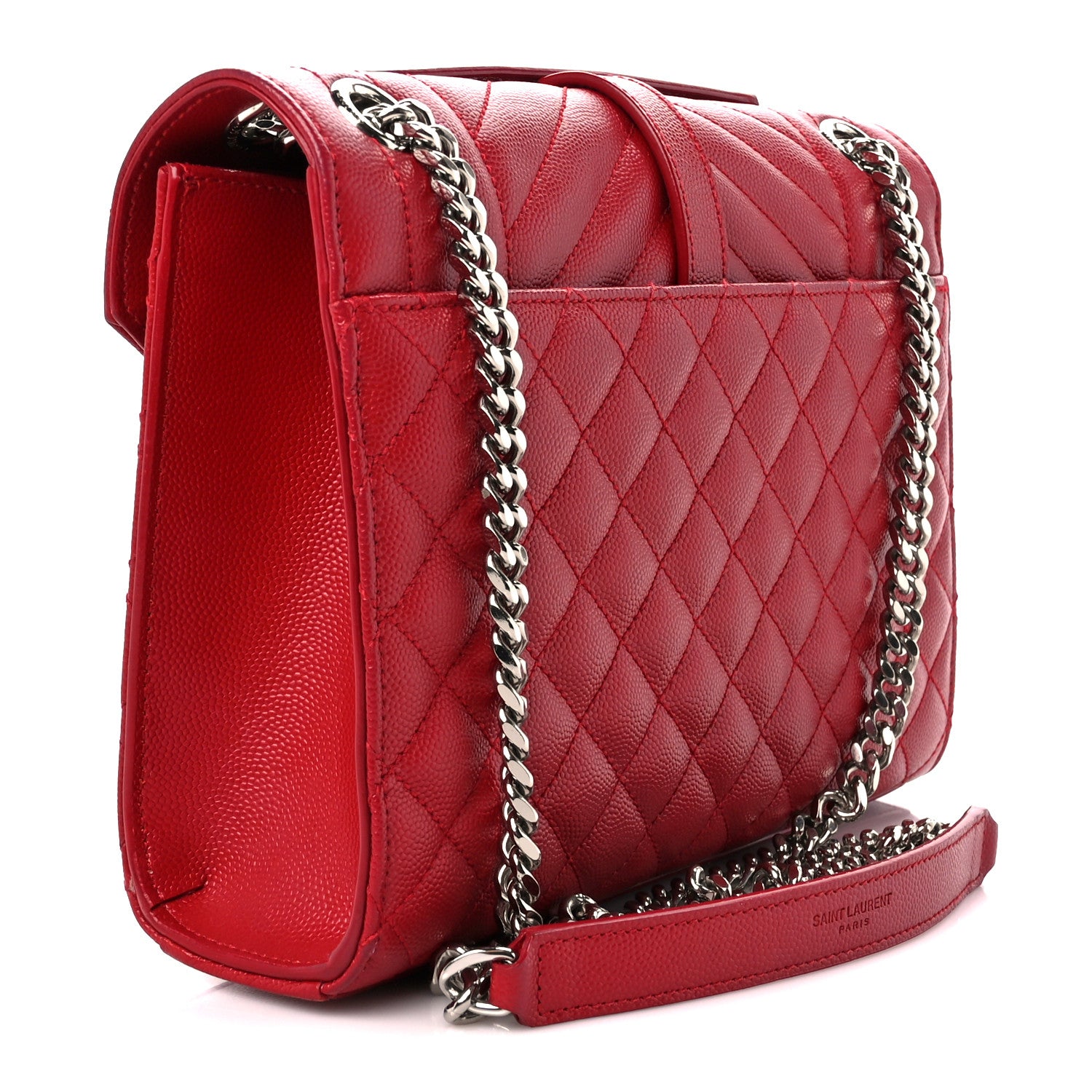 Saint Laurent Grain De Poudre Textured Mixed Matelasse Triquilt Medium Monogram Satchel Rouge Eros 2 of 10