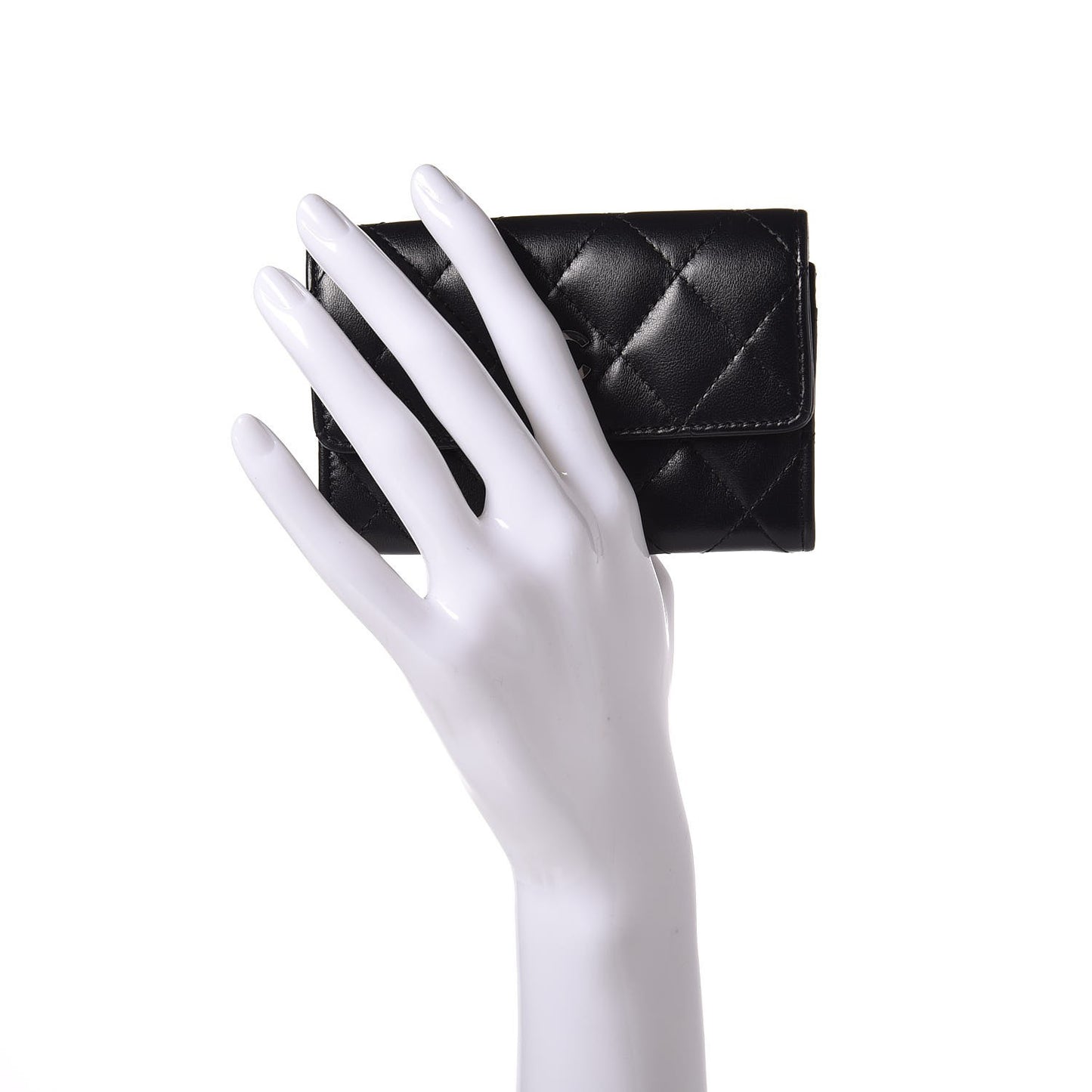Lambskin Quilted Flap Card Holder Black