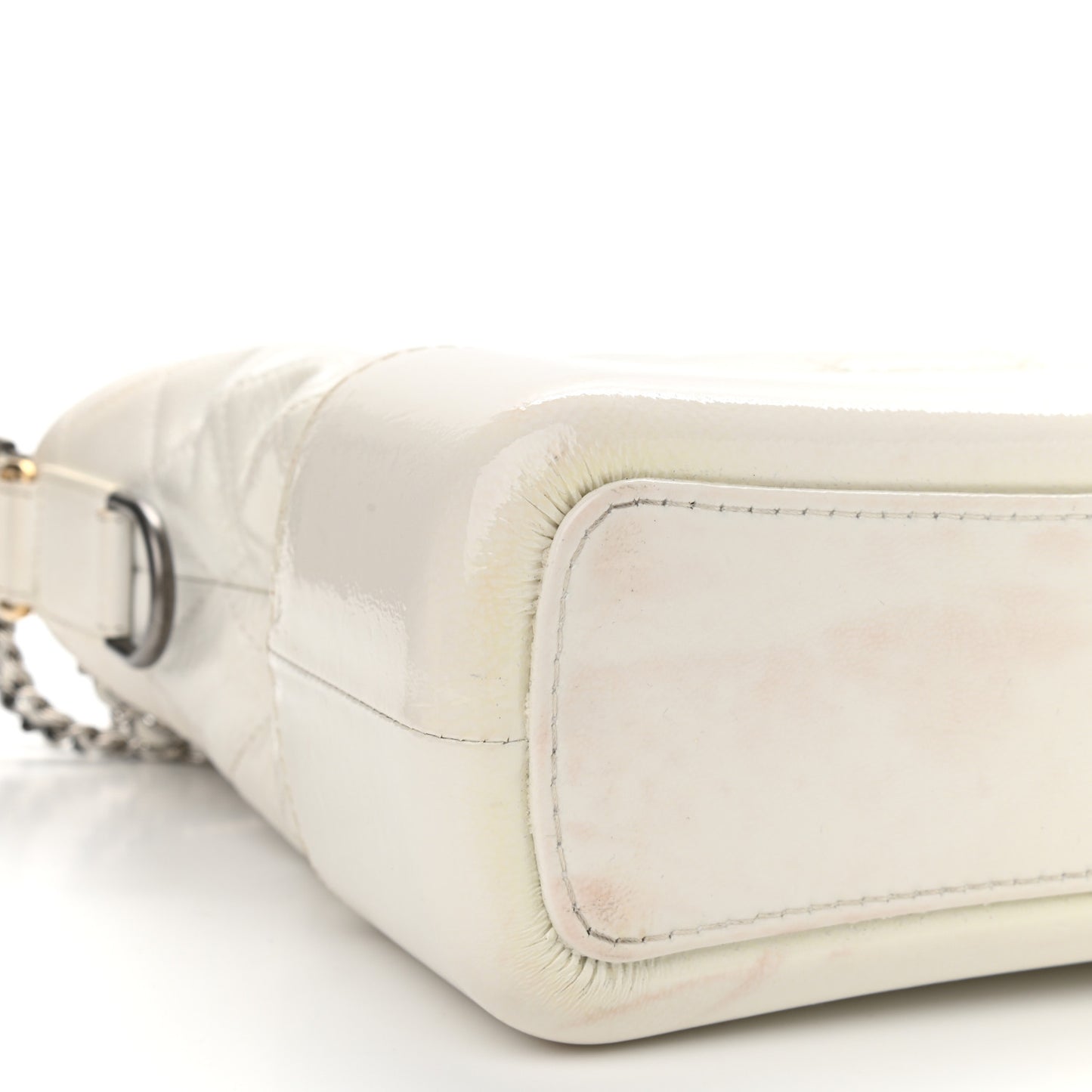 Patent Goatskin Quilted Medium Gabrielle Hobo White
