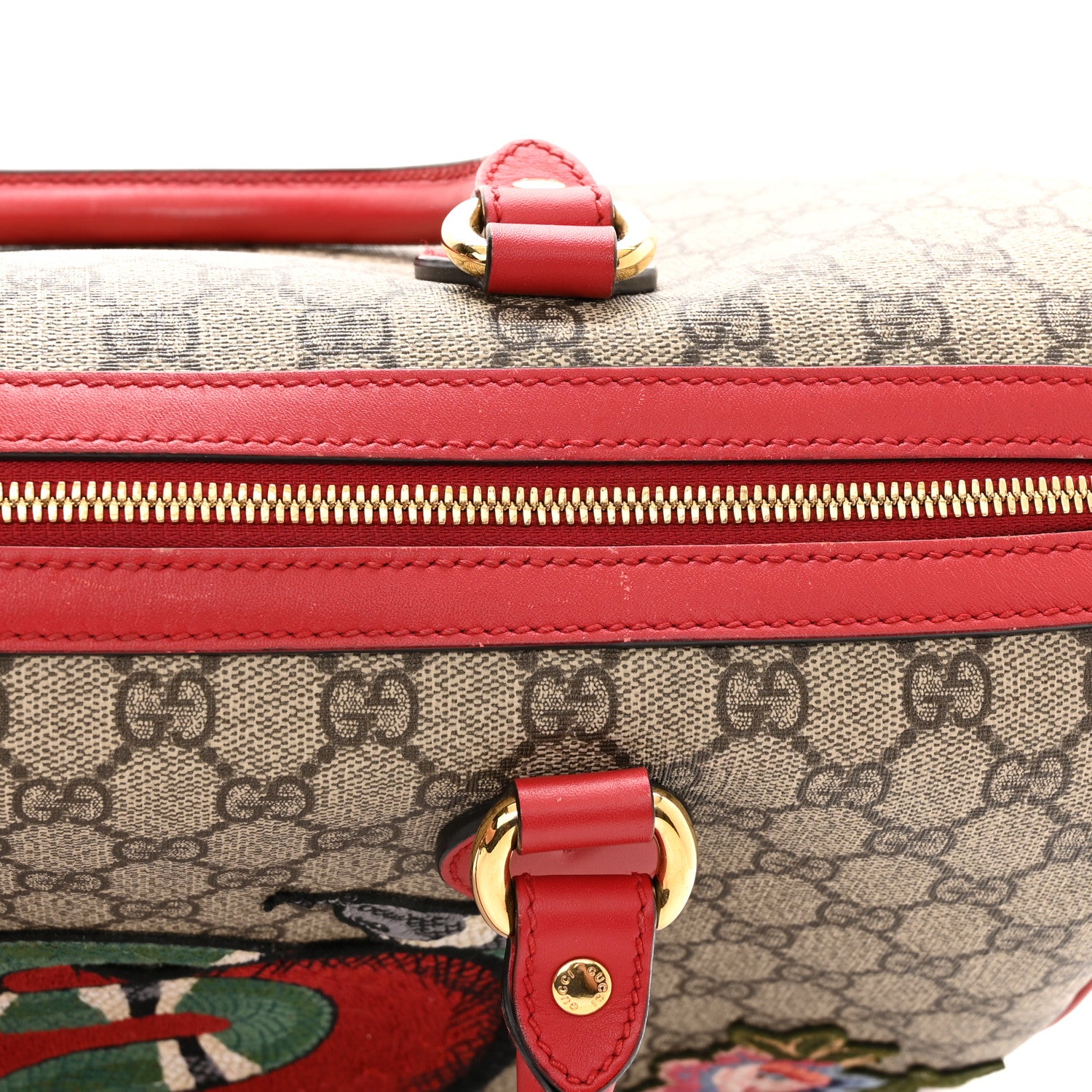 Gucci GG Supreme Monogram Kingsnake Heart Embroidered Medium Boston Hibiscus Red 11 of 12