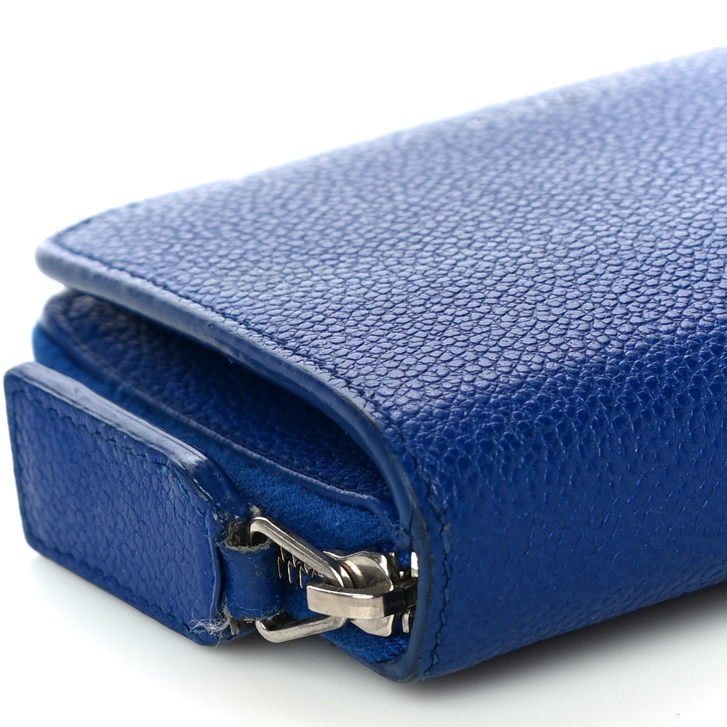 Grained Calfskin Rive Gauche Compact Zip Around Wallet Royal Blue