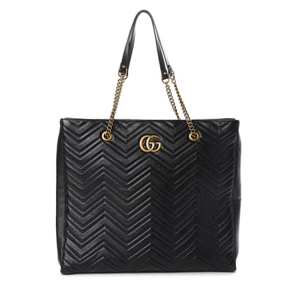 Gucci Azalea Calfskin Matelasse Large GG Marmont Slim Tote Black 1 of 7