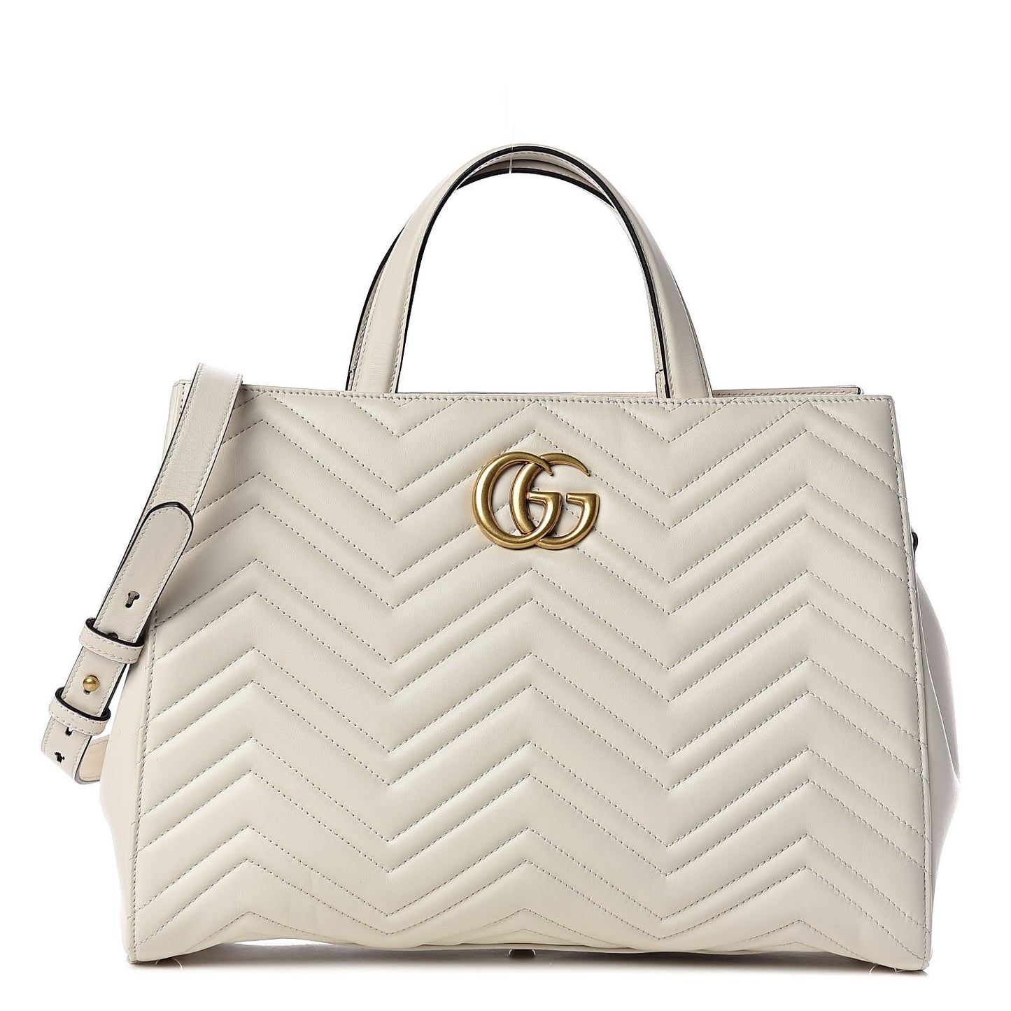 Calfskin Matelasse Medium GG Marmont Tote White