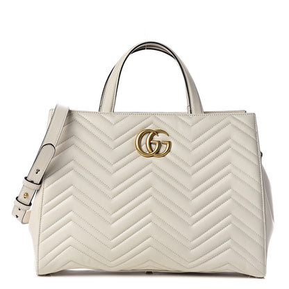 Gucci Calfskin Matelasse Medium GG Marmont Tote White 1 of 12