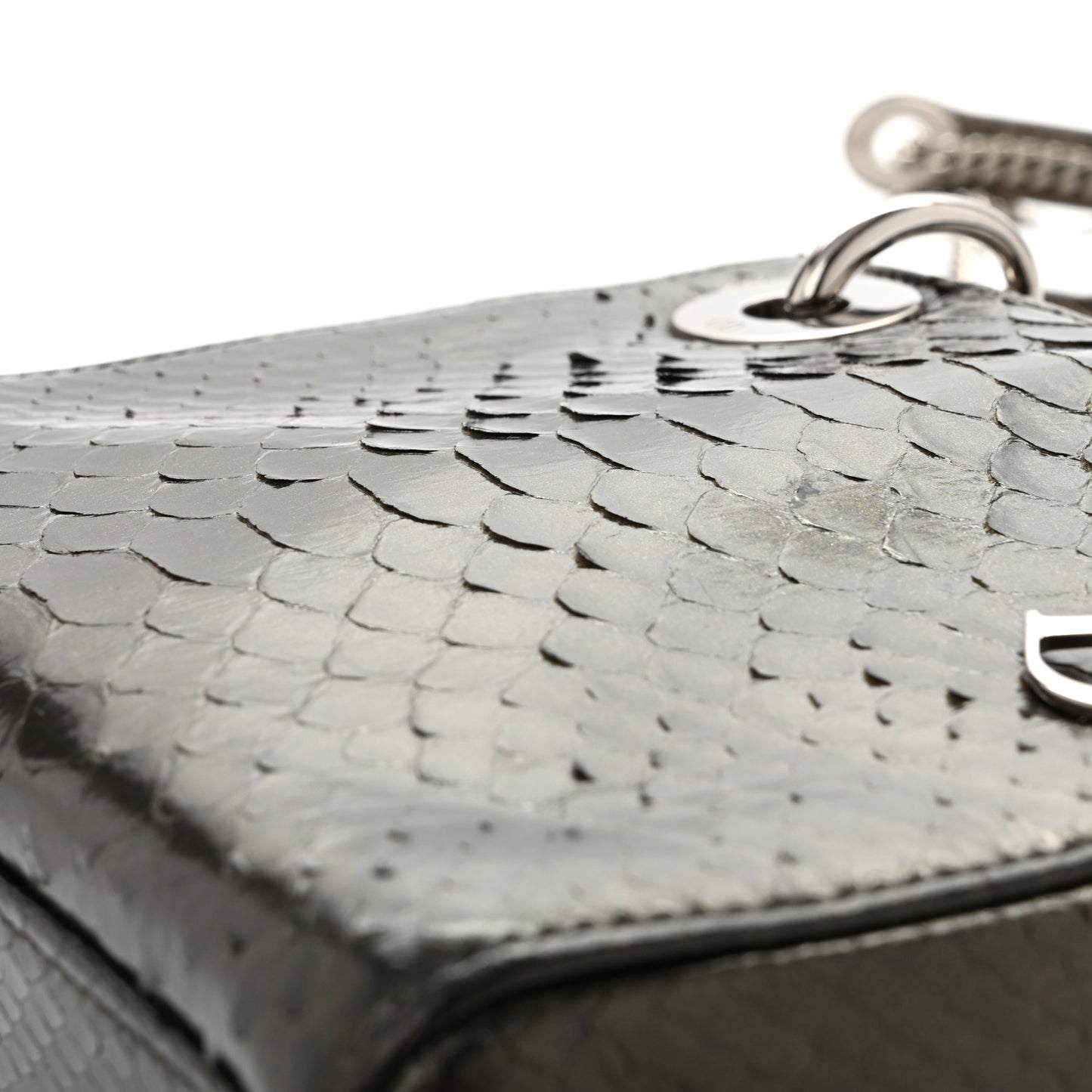 Metallic Snakeskin Medium Lady Dior Silver